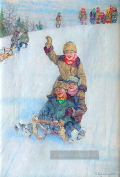 Impressionismus Werke - Skating vom Berg Nikolay Bogdanov Belsky Kinder Kinder Impressionismus